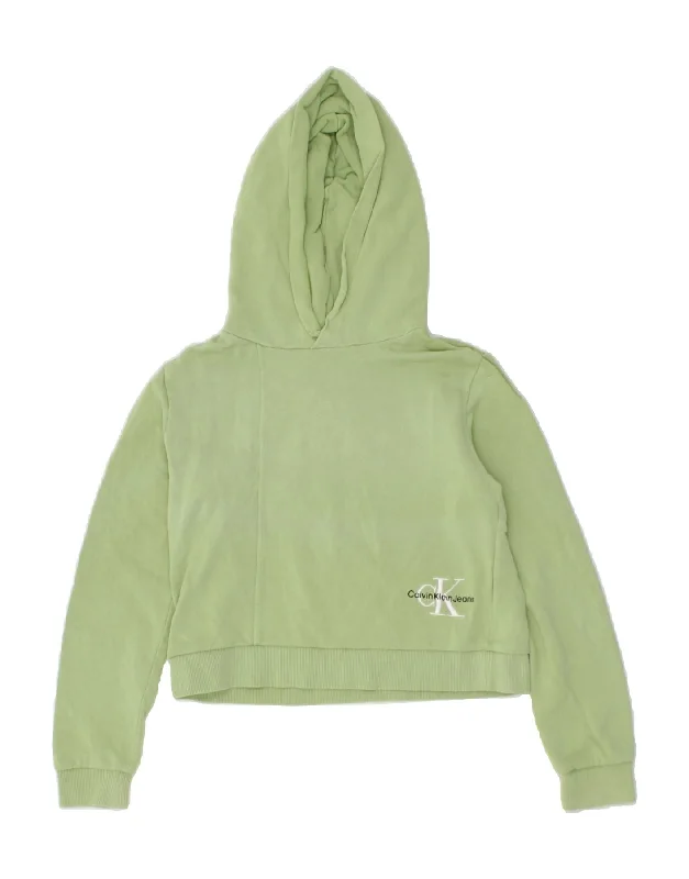 CALVIN KLEIN Girls Crop Hoodie Jumper 11-12 Years Green Cotton Hoodie with Oversized Fit Loose Comfortable CALVIN KLEIN Girls Crop Hoodie Jumper 11-12 Years Green Cotton Hoodie with Oversized Fit Loose Comfortable