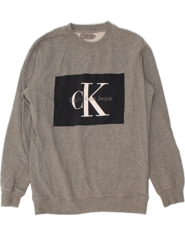 CALVIN KLEIN JEANS Mens Regular Fit Graphic Sweatshirt Jumper Medium Grey