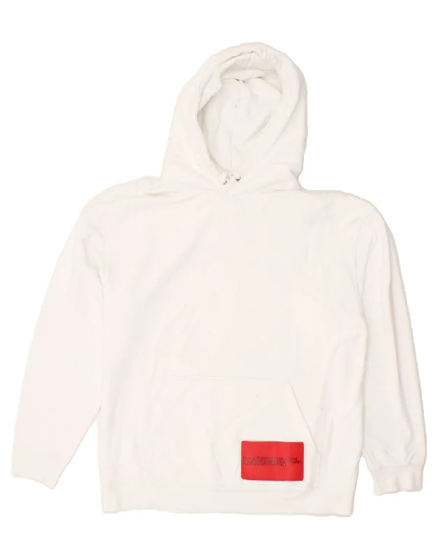 CALVIN KLEIN Mens Graphic Hoodie Jumper Medium White Cotton Hoodie with Set-In Sleeves Structured Classic CALVIN KLEIN Mens Graphic Hoodie Jumper Medium White Cotton Hoodie with Set-In Sleeves Structured Classic