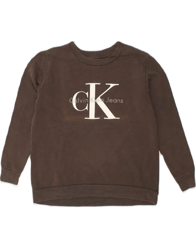 CALVIN KLEIN Mens Graphic Sweatshirt Jumper Large Brown Cotton