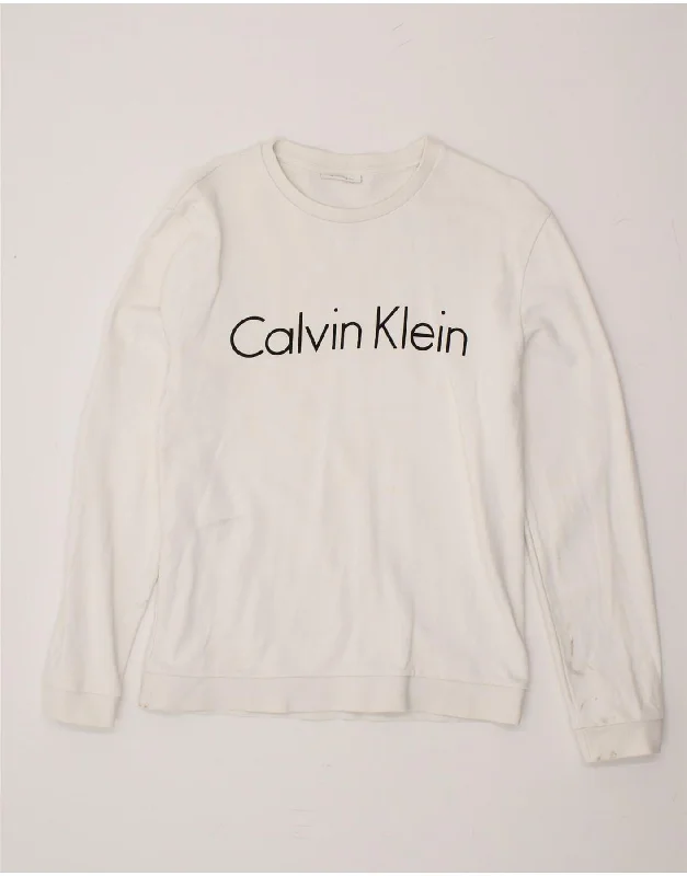 CALVIN KLEIN Mens Graphic Sweatshirt Jumper Medium White Cotton