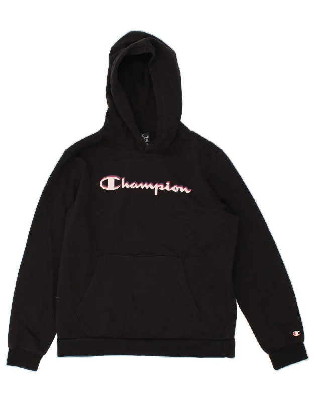 CHAMPION Boys Graphic Hoodie Jumper 15-16 Years 2XL Black