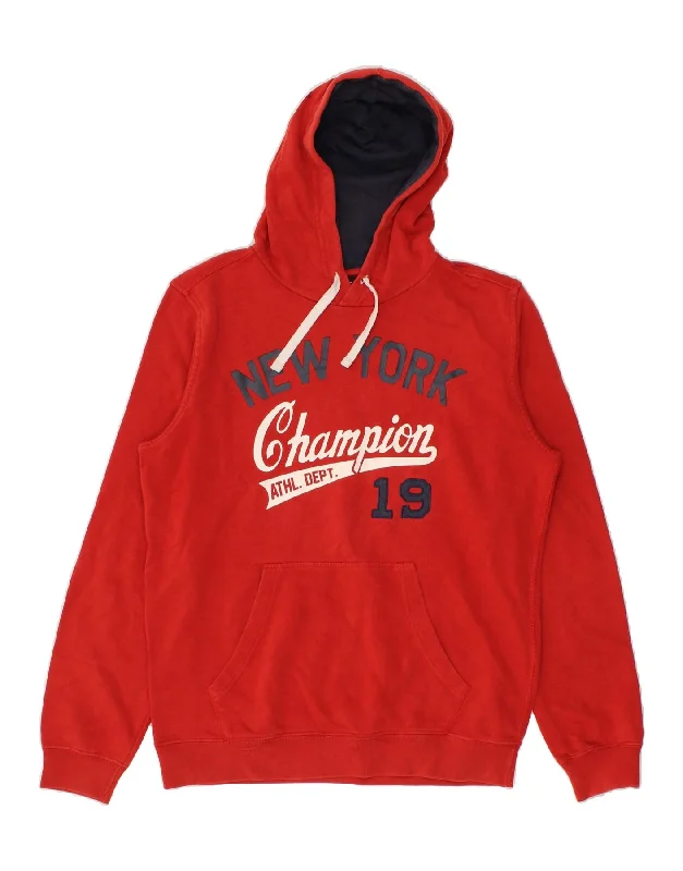 CHAMPION Mens Graphic Hoodie Jumper Large Red Cotton