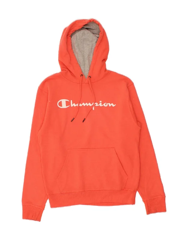 CHAMPION Womens Graphic Hoodie Jumper UK 10 Small Orange Cotton Hoodie with Hem Elastic Stretchable Comfortable CHAMPION Womens Graphic Hoodie Jumper UK 10 Small Orange Cotton Hoodie with Hem Elastic Stretchable Comfortable