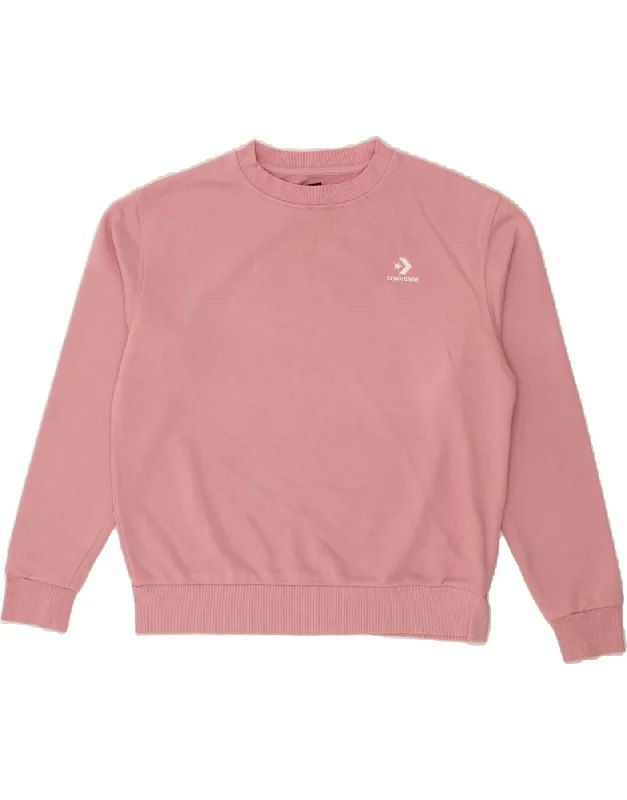 CONVERSE Womens Oversized Sweatshirt Jumper UK 10 Small Pink Cotton