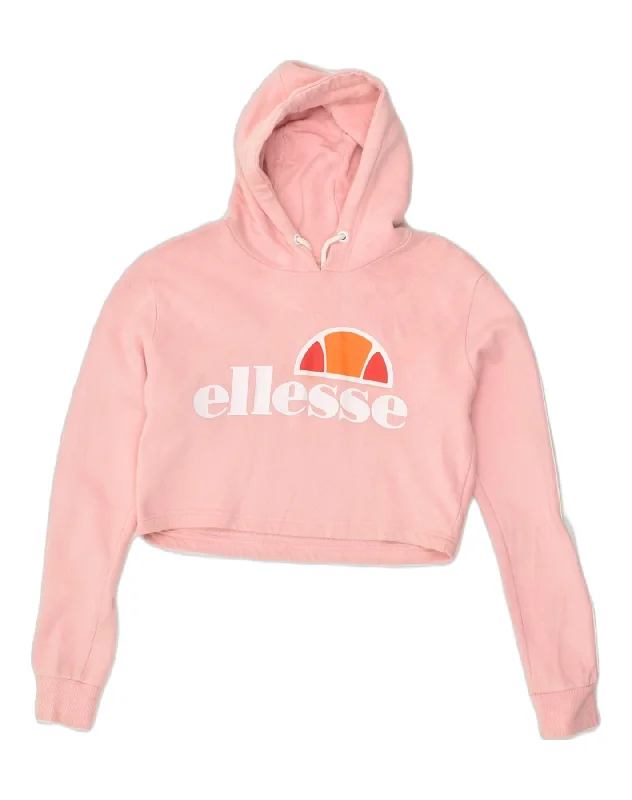 ELLESSE Womens Graphic Crop Hoodie Jumper UK 8 Small  Pink Cotton