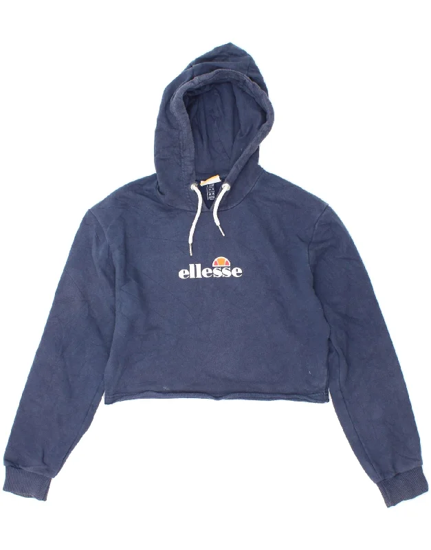 ELLESSE Womens Oversized Crop Graphic Hoodie Jumper UK 8 Small  Navy Blue