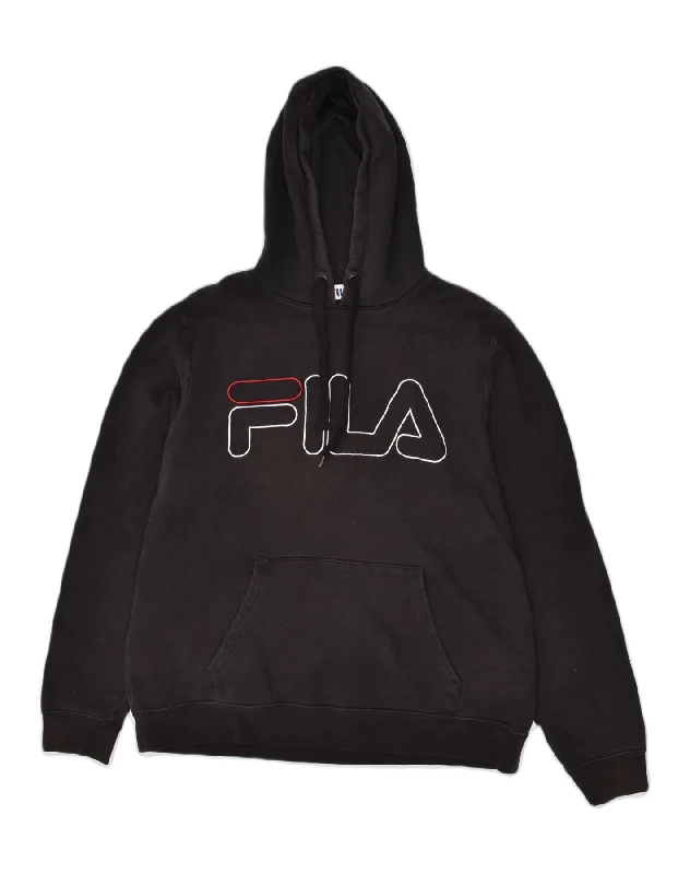 FILA Mens Graphic Hoodie Jumper Large Black Cotton