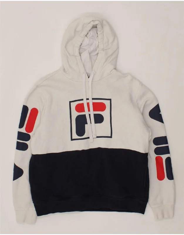 FILA Mens Graphic Hoodie Jumper Small White Colourblock Cotton