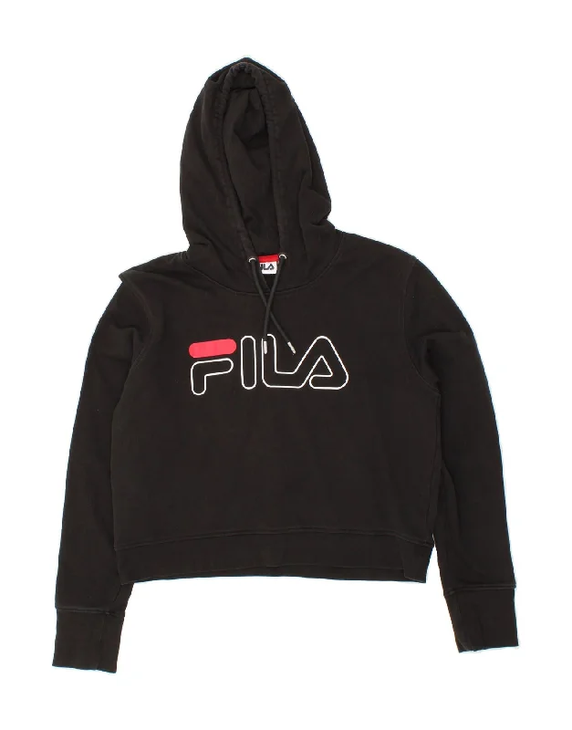 FILA Womens Crop Graphic Hoodie Jumper UK 18 XL Black Cotton