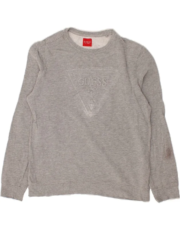 GUESS Womens Graphic Sweatshirt Jumper UK 14 Medium Grey Cotton