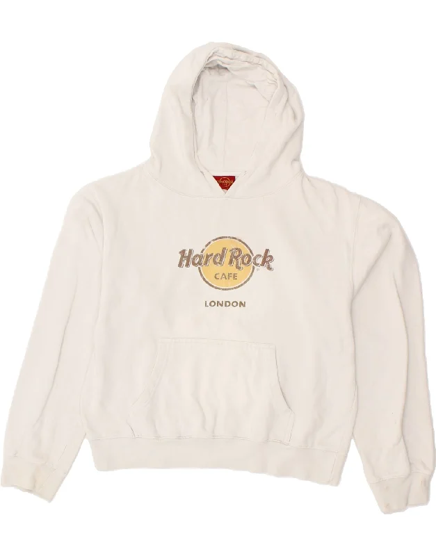 HARD ROCK CAFE Womens London Graphic Hoodie Jumper UK 14 Medium White Hoodie with Longline Fit Extended Stylish HARD ROCK CAFE Womens London Graphic Hoodie Jumper UK 14 Medium White Hoodie with Longline Fit Extended Stylish