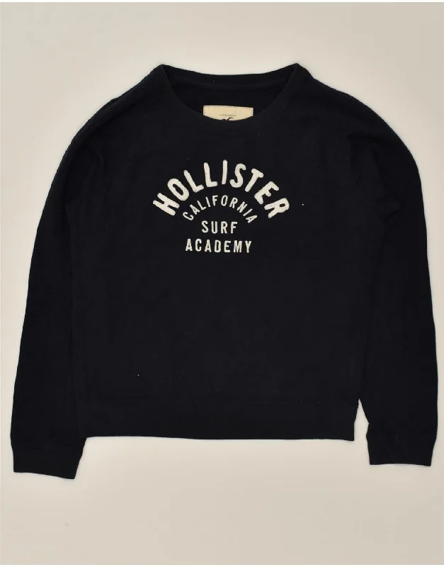 HOLLISTER Womens Graphic Sweatshirt Jumper UK 16 Large Navy Blue Cotton