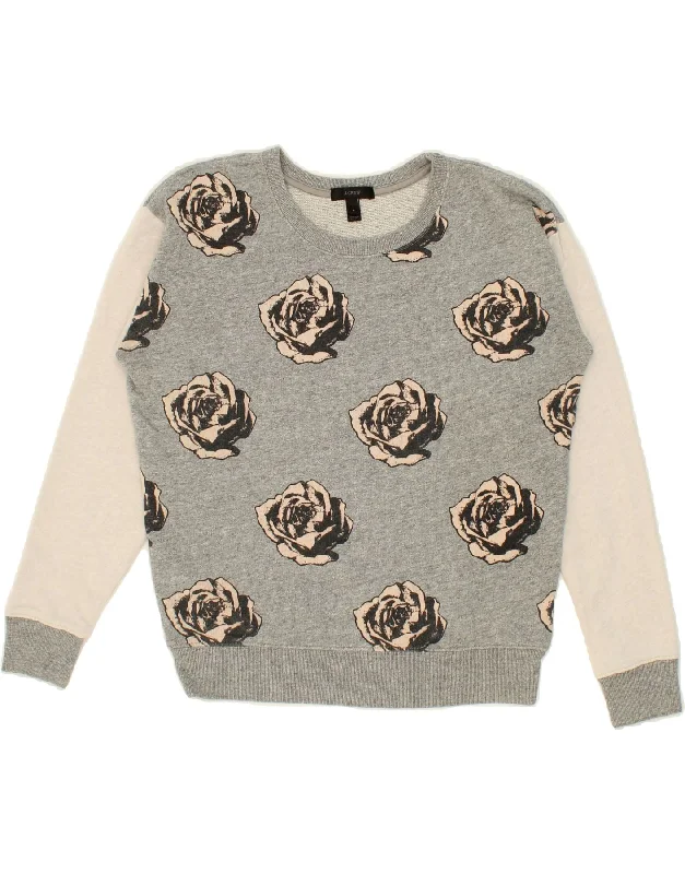 J. CREW Womens Oversized Sweatshirt Jumper UK 10 Small Grey Floral Cotton