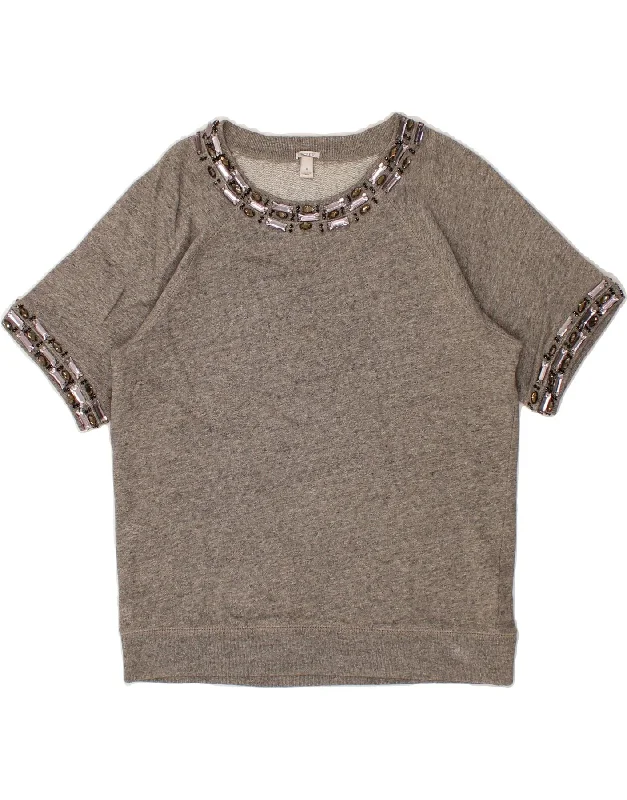 J. CREW Womens Short Sleeve Sweatshirt Jumper UK 14 Medium Grey Cotton Graphic Hoodie Design Print J. CREW Womens Short Sleeve Sweatshirt Jumper UK 14 Medium Grey Cotton Graphic Hoodie Design Print