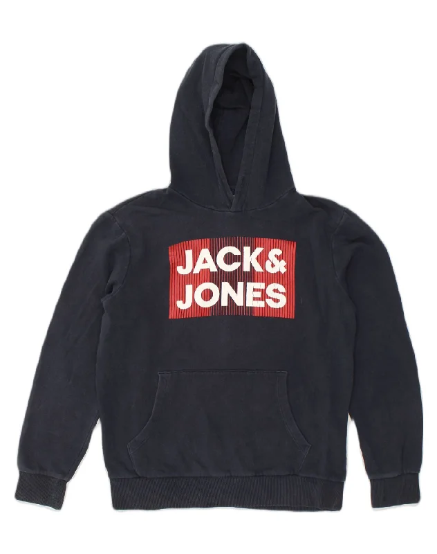 JACK & JONES Mens Graphic Hoodie Jumper Large Navy Blue Cotton