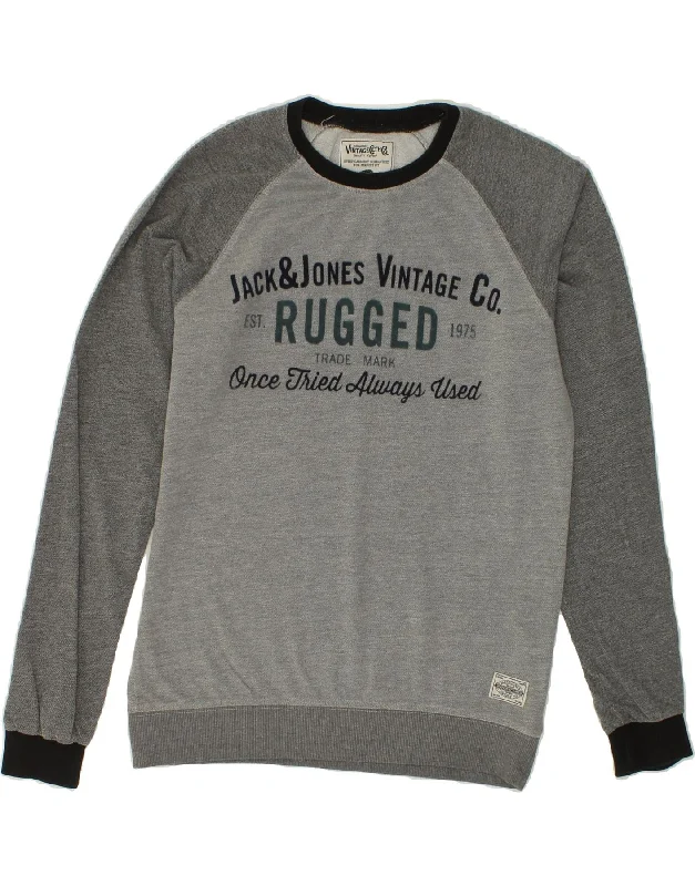 JACK & JONES Mens Graphic Sweatshirt Jumper Medium Grey Colourblock Cotton