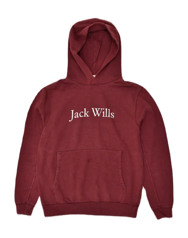 JACK WILLS Mens Graphic Hoodie Jumper Medium Maroon Cotton