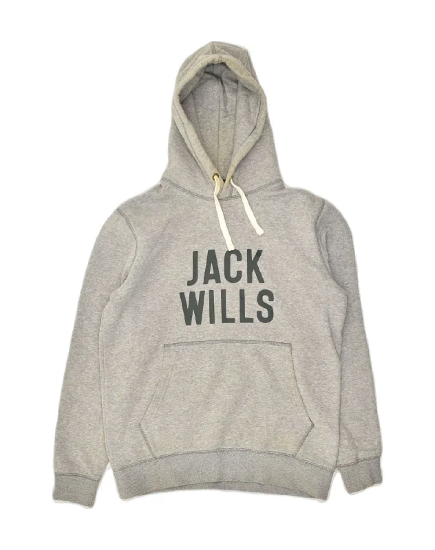 JACK WILLS Mens Graphic Hoodie Jumper Small Grey Cotton