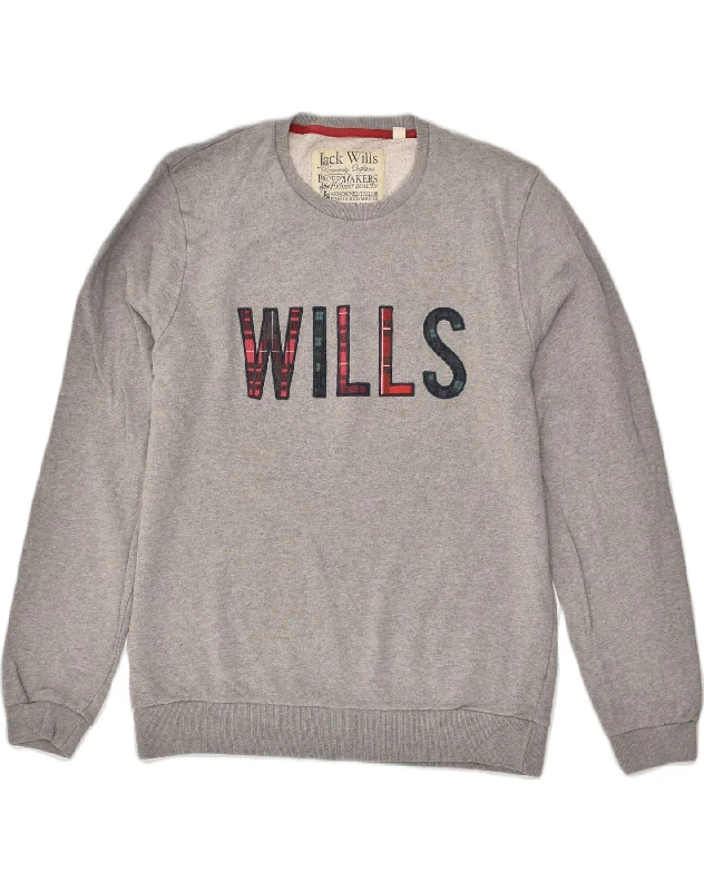 JACK WILLS Mens Graphic Sweatshirt Jumper Large Grey Cotton