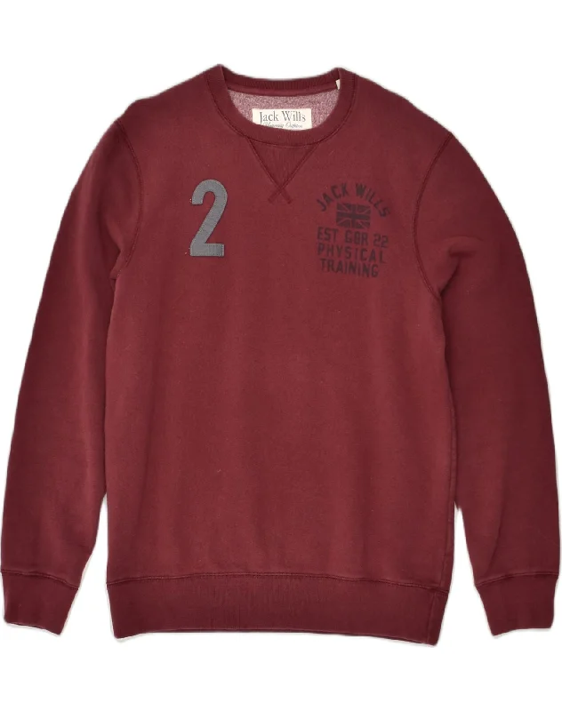 JACK WILLS Mens Graphic Sweatshirt Jumper Large Maroon Cotton