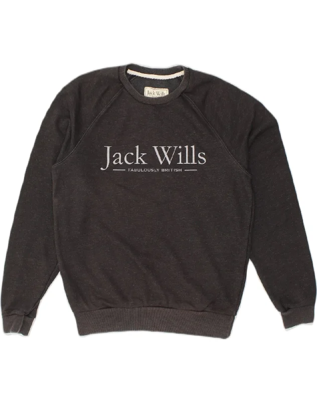 JACK WILLS Mens Graphic Sweatshirt Jumper Medium Grey Cotton