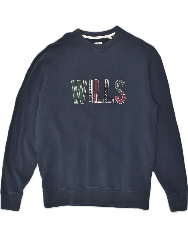 JACK WILLS Mens Graphic Sweatshirt Jumper Small Navy Blue Cotton