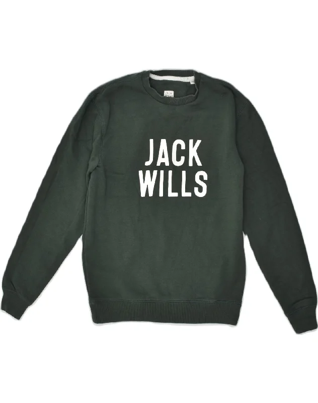 JACK WILLS Mens Graphic Sweatshirt Jumper XS Green Cotton