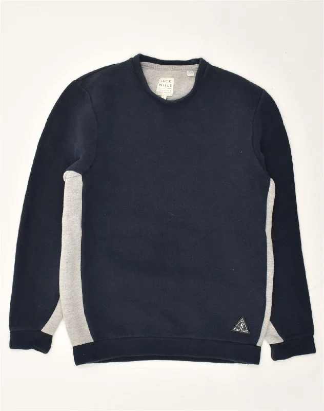 JACK WILLS Mens Sweatshirt Jumper Small Navy Blue Colourblock Cotton