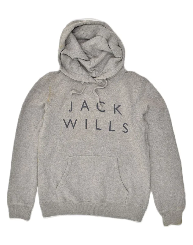 JACK WILLS Womens Graphic Hoodie Jumper UK 10 Small  Grey Cotton