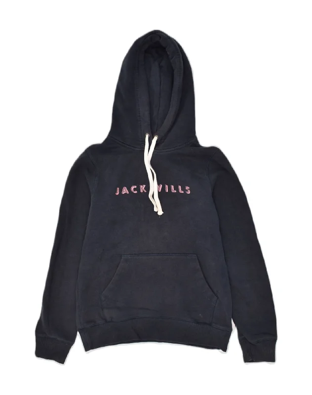 JACK WILLS Womens Graphic Hoodie Jumper UK 10 Small Navy Blue Cotton