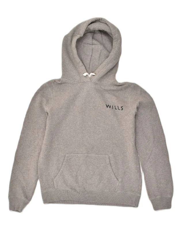 JACK WILLS Womens Graphic Hoodie Jumper UK 12 Medium  Grey Cotton