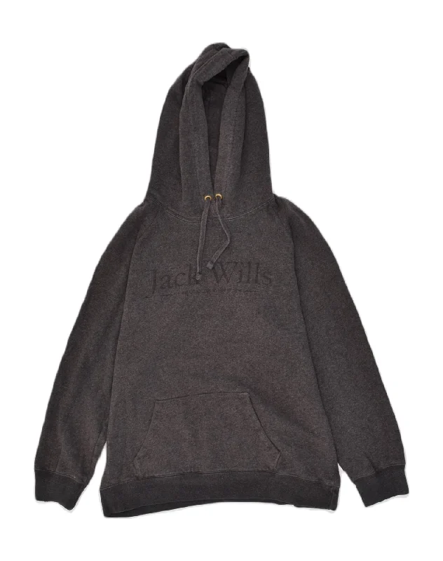 JACK WILLS Womens Graphic Hoodie Jumper UK 14 Large  Grey Cotton