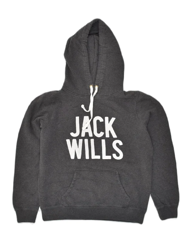 JACK WILLS Womens Graphic Hoodie Jumper UK 14 Large  Grey Cotton