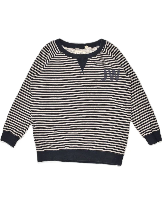 JACK WILLS Womens Sweatshirt Jumper UK 12 Medium  Navy Blue Striped Cotton