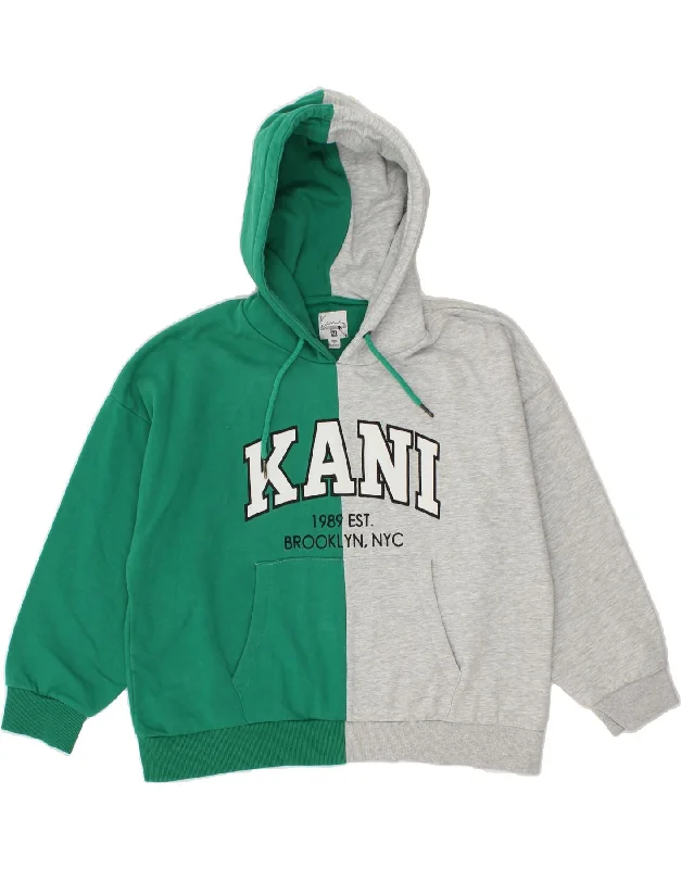 KARL KANI Womens Graphic Hoodie Jumper UK 14 Medium Green Colourblock Hoodie with Crew Neck Simple Timeless KARL KANI Womens Graphic Hoodie Jumper UK 14 Medium Green Colourblock Hoodie with Crew Neck Simple Timeless