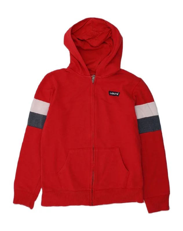 LEVI'S Boys Zip Hoodie Sweater 13-14 Years Red Cotton