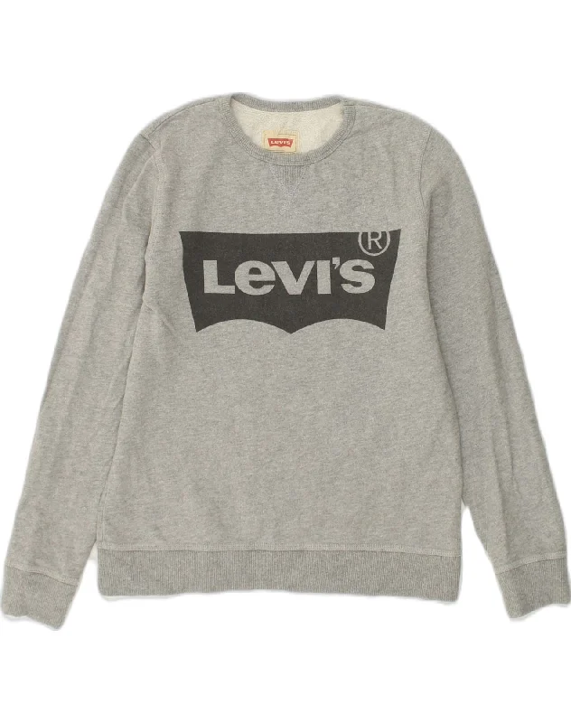 LEVI'S Girls Graphic Sweatshirt Jumper 13-14 Years Grey Cotton