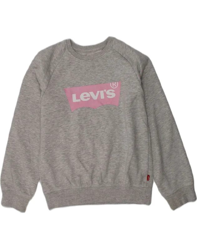 LEVI'S Girls Graphic Sweatshirt Jumper 13-14 Years Large  Grey Cotton