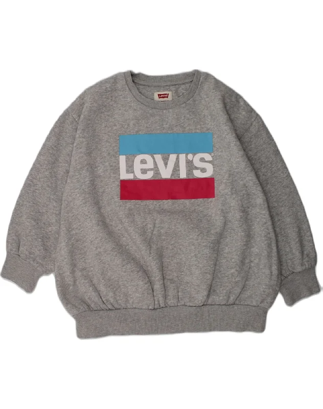 LEVI'S Girls Graphic Sweatshirt Jumper 8-9 Years Grey Cotton