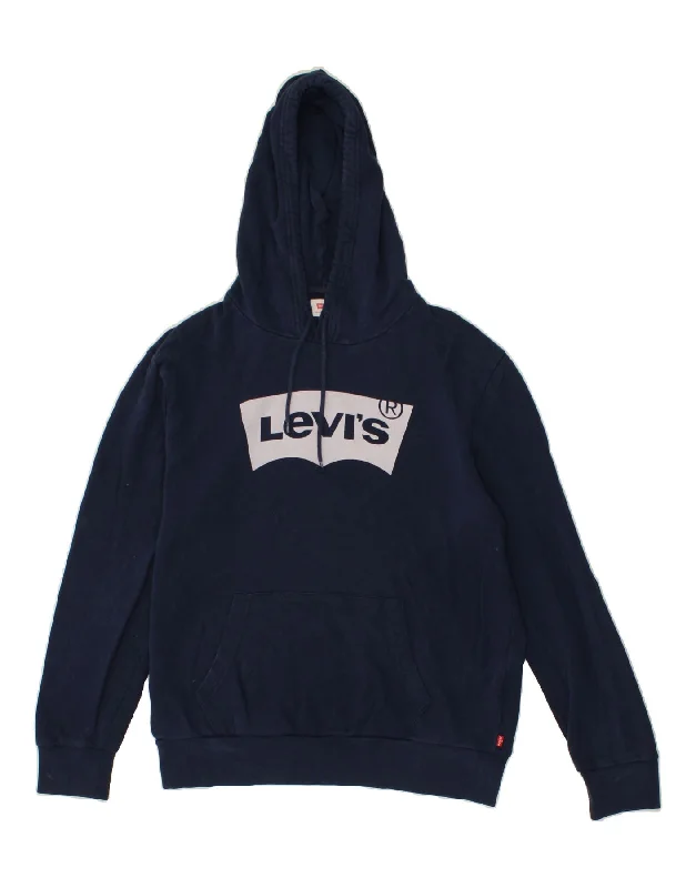 LEVI'S Mens Graphic Hoodie Jumper Medium Navy Blue Cotton