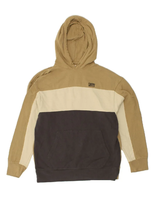 LEVI'S Mens Relaxed Fit Hoodie Jumper Small Brown Colourblock Cotton Hoodie with Lining Warm Insulated LEVI'S Mens Relaxed Fit Hoodie Jumper Small Brown Colourblock Cotton Hoodie with Lining Warm Insulated