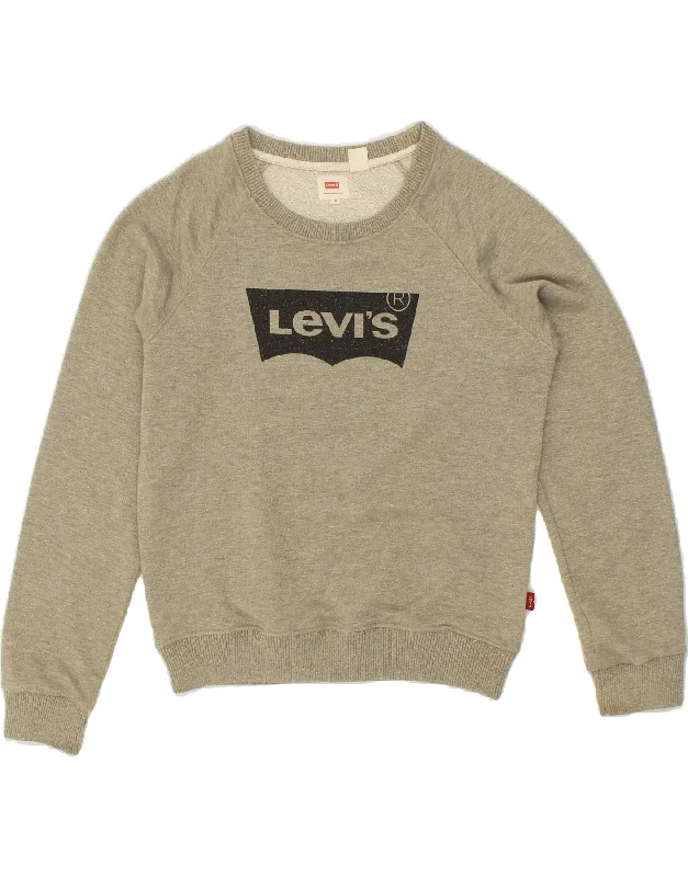 LEVI'S Womens Graphic Sweatshirt Jumper UK 14 Medium Grey Cotton Hoodie with Hem Detail Decorative Unique LEVI'S Womens Graphic Sweatshirt Jumper UK 14 Medium Grey Cotton Hoodie with Hem Detail Decorative Unique