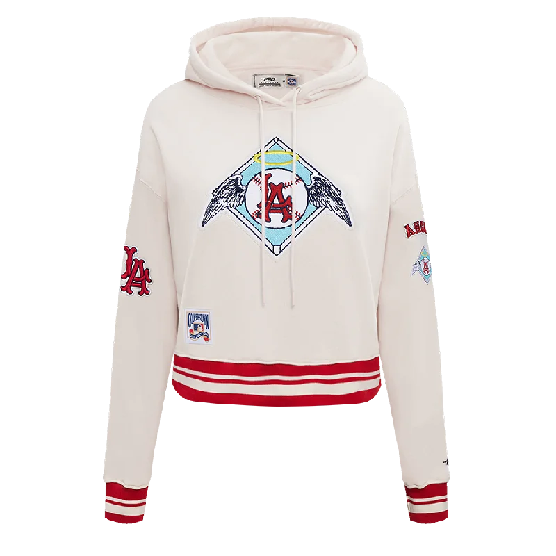 MLB LOS ANGELES ANGELS RETRO CLASSIC WOMEN'S RIB CROPPED PO HOODIE (EGGSHELL/ RED)