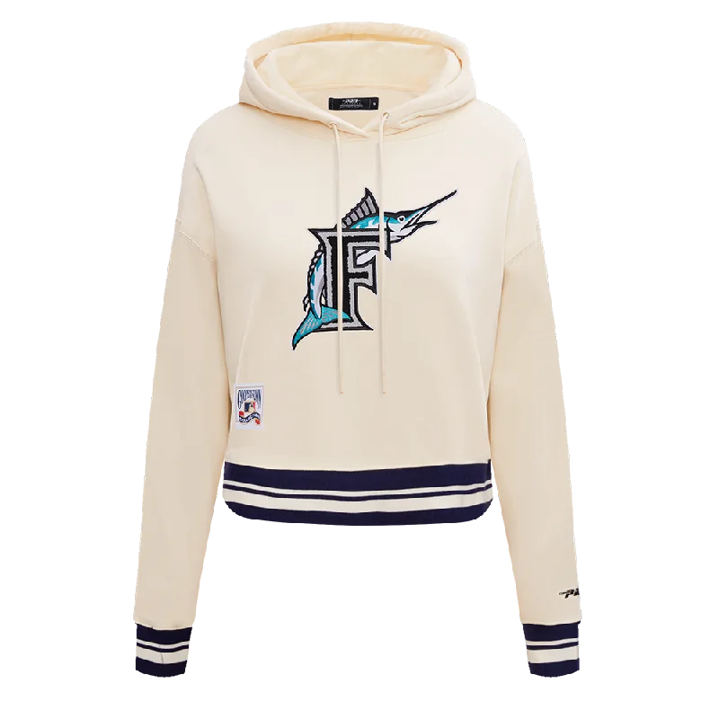 MLB FLORIDA MARLINS RETRO CLASSIC WOMEN'S CROPPED PO HOODIE (EGGSHELL/ BLACK)