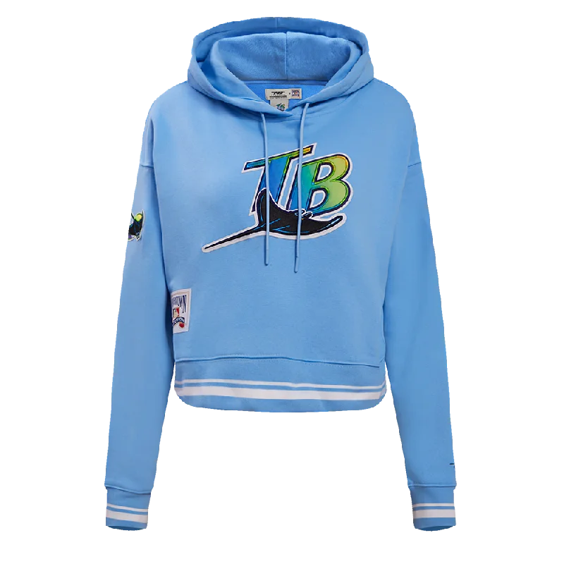 MLB TAMPA BAY RAYS RETRO CLASSIC WOMEN'S RIB CROPPED PO HOODIE (UNIVERSITY BLUE)