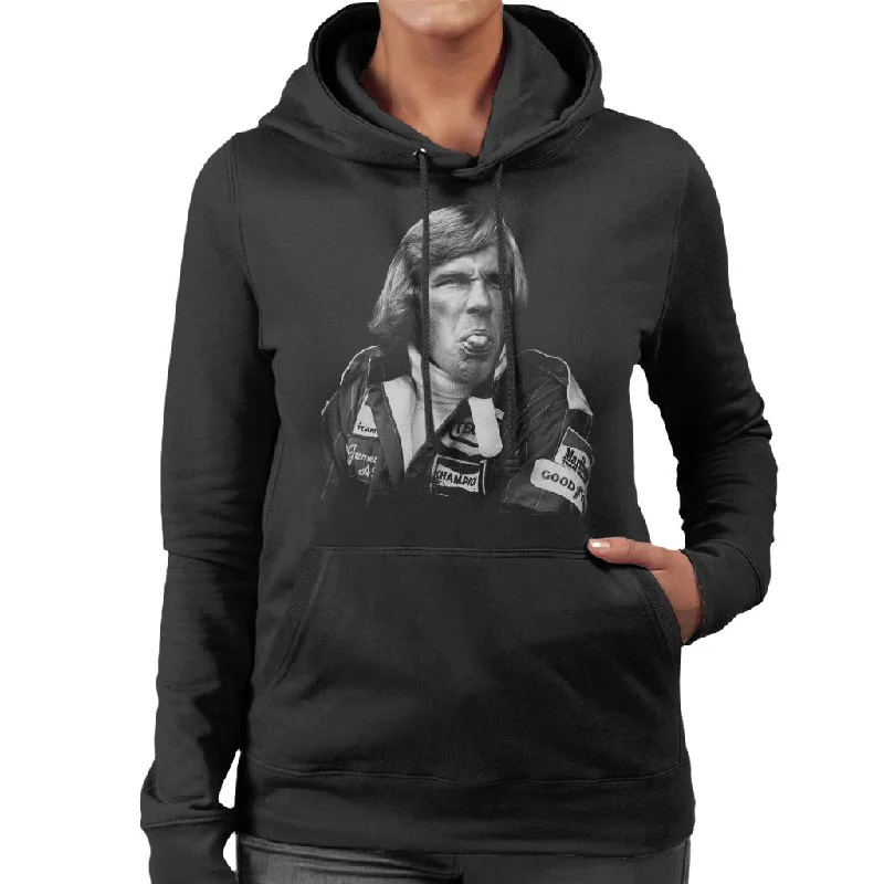 Motorsport Images James Hunt Pulling Funny Face Women's Hooded Sweatshirt Hoodie with Side Slits Relaxed Casual Motorsport Images James Hunt Pulling Funny Face Women's Hooded Sweatshirt Hoodie with Side Slits Relaxed Casual