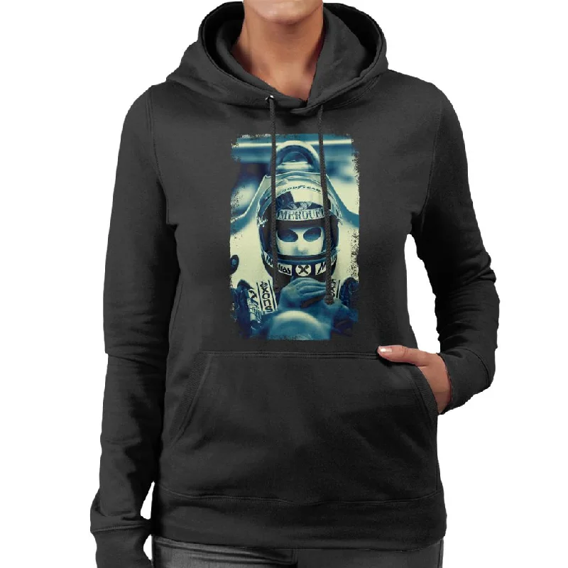 Motorsport Images Niki Lauda Racing Portrait Women's Hooded Sweatshirt Hoodie with Hem Frayed Vintage Worn Motorsport Images Niki Lauda Racing Portrait Women's Hooded Sweatshirt Hoodie with Hem Frayed Vintage Worn