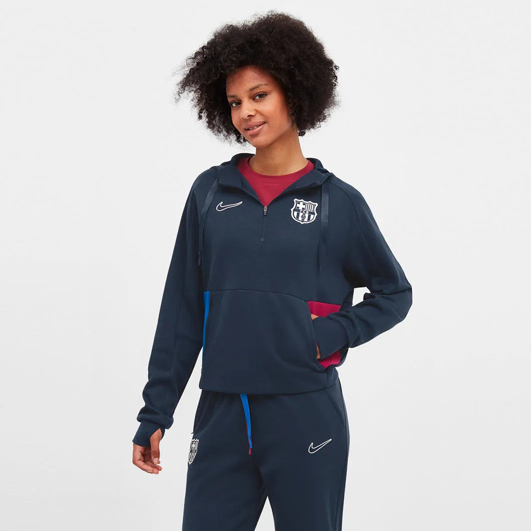 Nike 2021-22 Barcelona Fleece Travel Hoodie - Navy Hoodie with Set-In Sleeves Structured Classic Nike 2021-22 Barcelona Fleece Travel Hoodie - Navy Hoodie with Set-In Sleeves Structured Classic