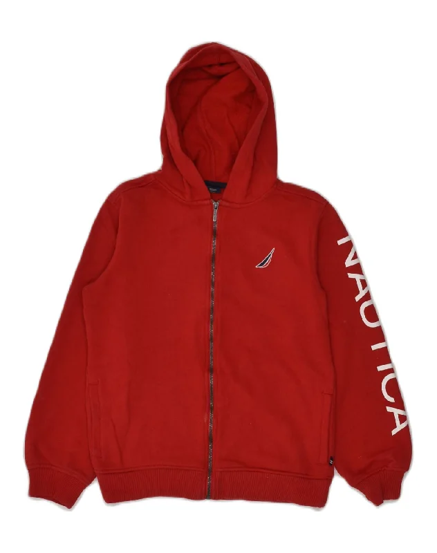 NAUTICA Boys Graphic Zip Hoodie Sweater 11-12 Years Red Cotton